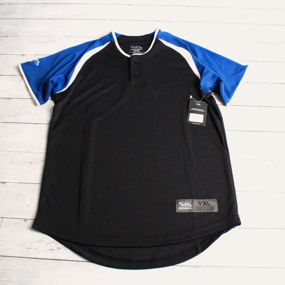 Boombah Boy's Baseball Performance Jersey Shirt Black Blue Short Sleeve
